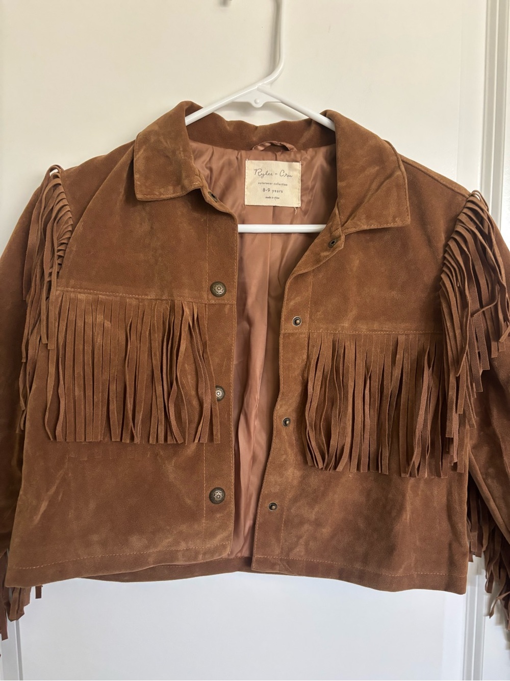 Rylee + Cru Brown Suede Fringe Jean Jacket for Kids
